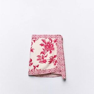 ZARA PAREO floral  Red and Cream Scarf SIZE XS